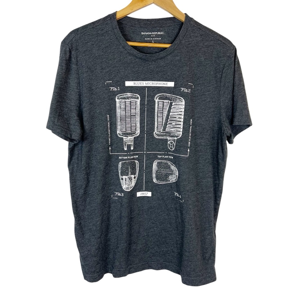 EUC Banana Republic Factory Grey Blues Microphone Graphic Tee Shirt